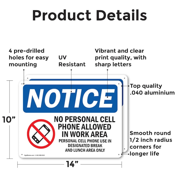 Cell Phone Use In Designated Area Only, 14 In W X Rectangle, Aluminum